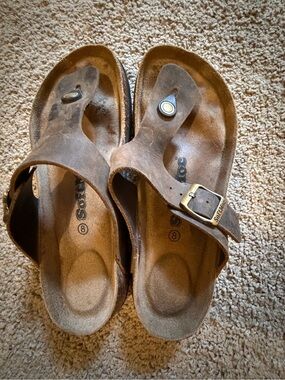 SoftMoc Brown Leather Buckle Toe-Post Sandals Size 8